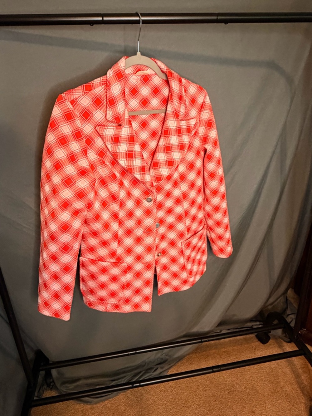 Orange Plaid Women's Blazer Jacket